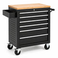 Mobiler Werkzeugwagen mit Bambusarbeitsplatte, 6 Schubladen, Schwarz/Natur/Silber, 77 x 46 x 89 cm