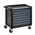 Mobiler Stahl-Werkstattwagen mit 7 Schubladen und 4 Lenkrollen, 82 x 46 x 90 cm, Schwarz/Silber/Blau