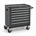 Abschließbarer Stahl-Werkzeugwagen mit 7 Schubladen und Rollen, 77 x 46 x 97 cm, Schwarz/Silber