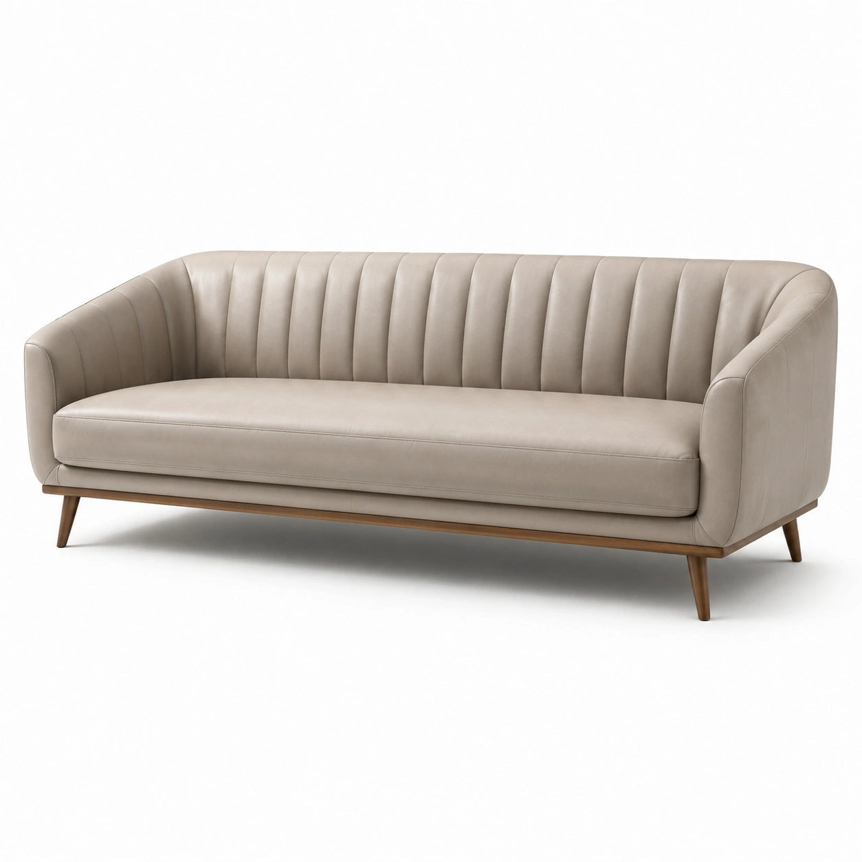 Modernes 3-Sitzer-Sofa in Beige/Braun, 220 x 86 x 78 cm, lederähnlicher Bezug, Holzgestell und vertikale Steppung