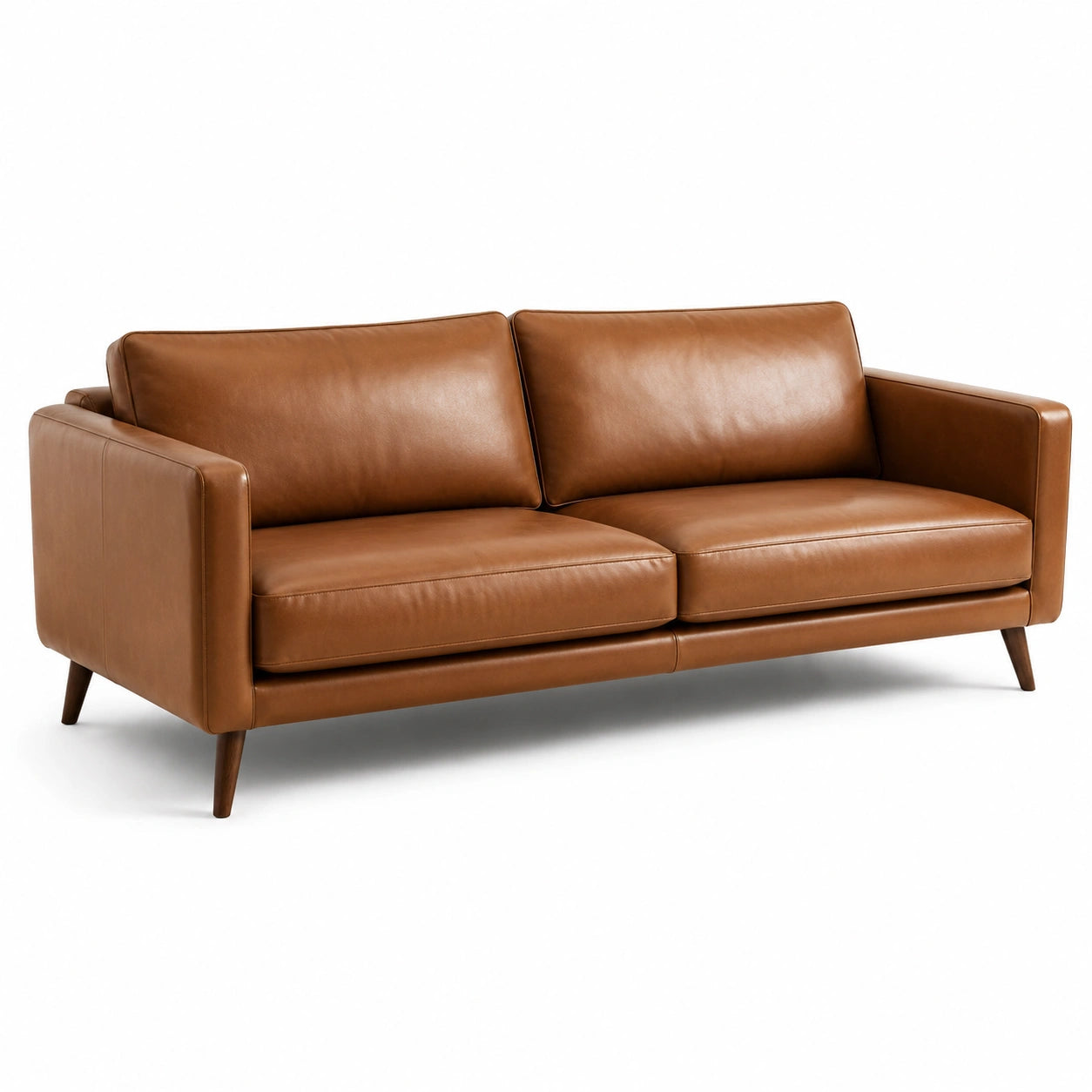 Dreisitzer-Sofa im Mid-Century-Stil aus braunem Kunstleder, 210 x 88 x 84 cm