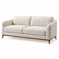 Modernes 3-Sitzer-Sofa, 218 x 90 x 83 cm, Bouclé-Bezug in Creme, Holzgestell in Braun