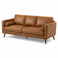 3-Sitzer-Sofa in brauner Lederoptik mit Holzbeinen, 210 x 86 x 84 cm, Mid-Century-Stil