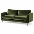 Modernes 2-Sitzer-Sofa aus Samt in Olivgrün mit goldfarbenen Metallfüßen, 175 x 88 x 84 cm