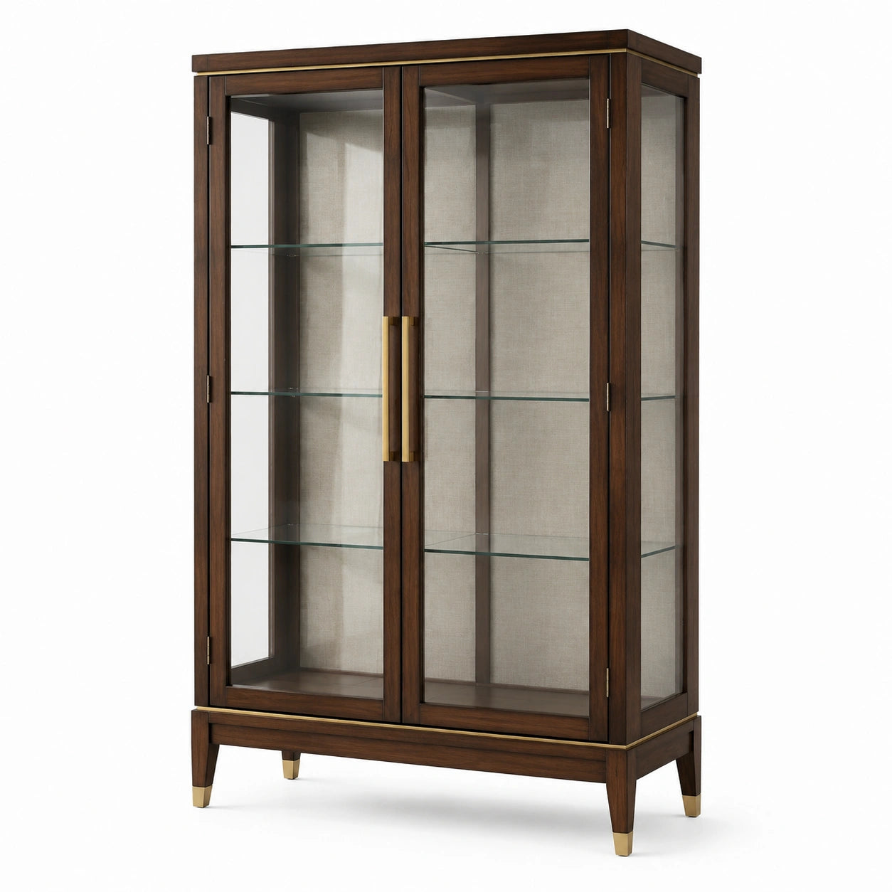 Klassische Vitrine aus Holzwerkstoff und Glas, Dunkelbraun, 110 x 42 x 190 cm, mit 2 Türen und 3 Glasböden