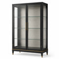 Vitrine aus Glas und Holzwerkstoff, Schwarz/Gold/Beige, 100 x 40 x 180 cm, 2 Türen und 3 Glasböden