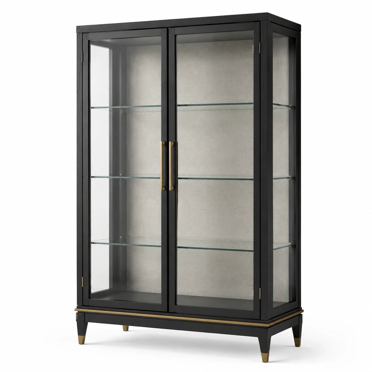 Vitrine aus Glas und Holzwerkstoff, Schwarz/Gold/Beige, 100 x 40 x 180 cm, 2 Türen und 3 Glasböden
