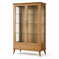 Holzvitrine mit Glastüren und Schublade, 100 x 40 x 180 cm, Eichefarben