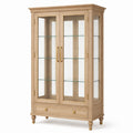 Klassische Vitrine in Naturholzoptik mit 3 Glasablagen und Schublade, 100 x 45 x 190 cm