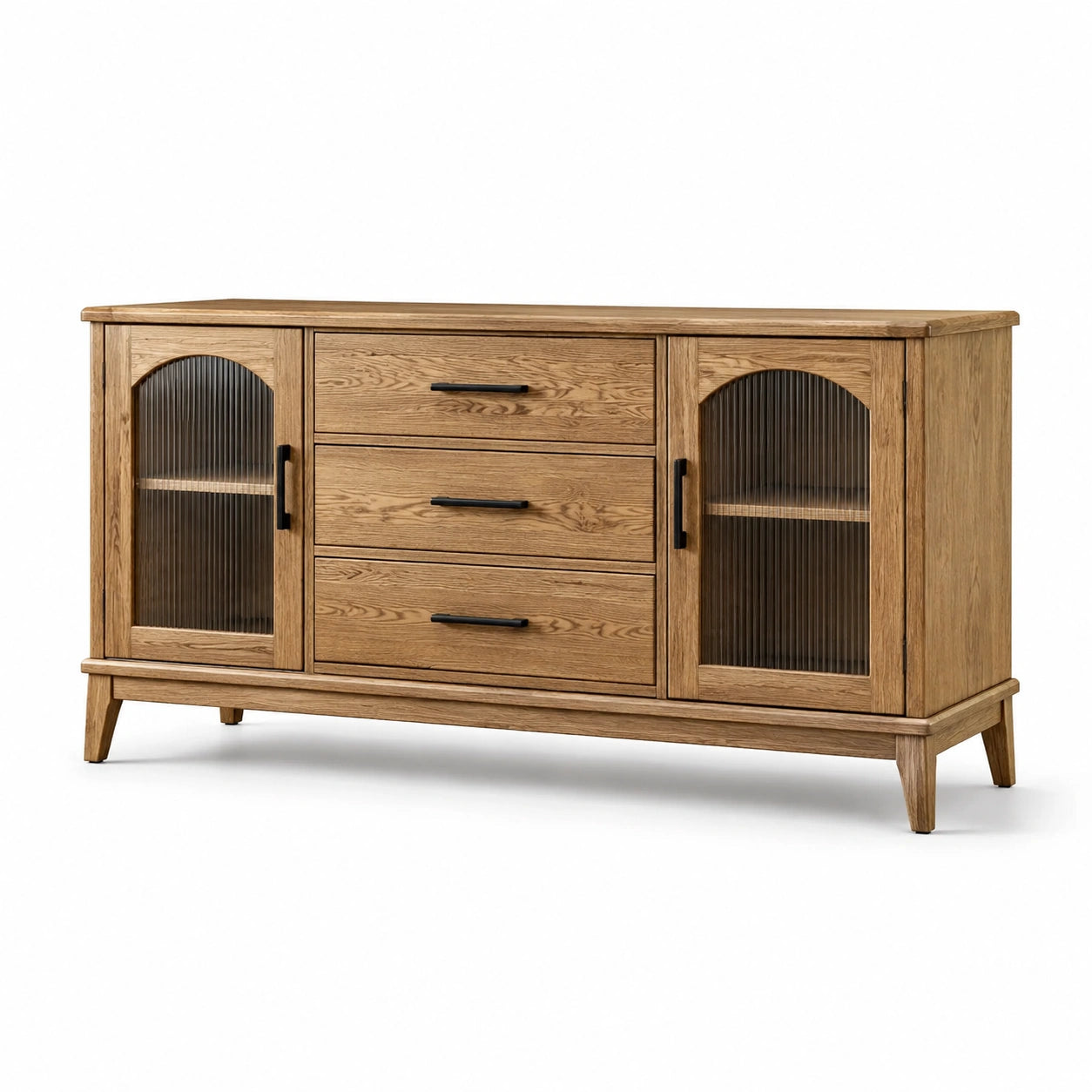 Sideboard in Naturbraun und Schwarz, 160 x 40 x 85 cm, mit 3 Schubladen und 2 Türen
