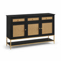 Sideboard in Schwarz/Natur/Gold, 150 x 40 x 90 cm, mit 3 Türen, 3 Schubladen und Ablage