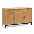 Sideboard in Natur/Schwarz, 140 x 40 x 85 cm, geriffelte Fronten, 3 Schubladen und 3 Türen