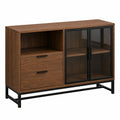 Sideboard aus Holzwerkstoff, 120 x 40 x 85 cm, Braun/Schwarz, mit 2 Schubladen und 2 Glastüren