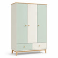 Kleiderschrank mit 3 Türen und 2 Schubladen, 120 x 50 x 190 cm, Mintgrün/Cremeweiß/Naturholz