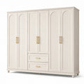 Kleiderschrank mit 6 Türen und 2 Schubladen, 250 x 60 x 220 cm, Cremeweiß mit goldfarbenen Griffen, Landhausstil