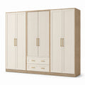 Kleiderschrank mit 6 Türen und 2 Schubladen, 300 x 60 x 220 cm, Creme/Hellbraun, Landhausstil