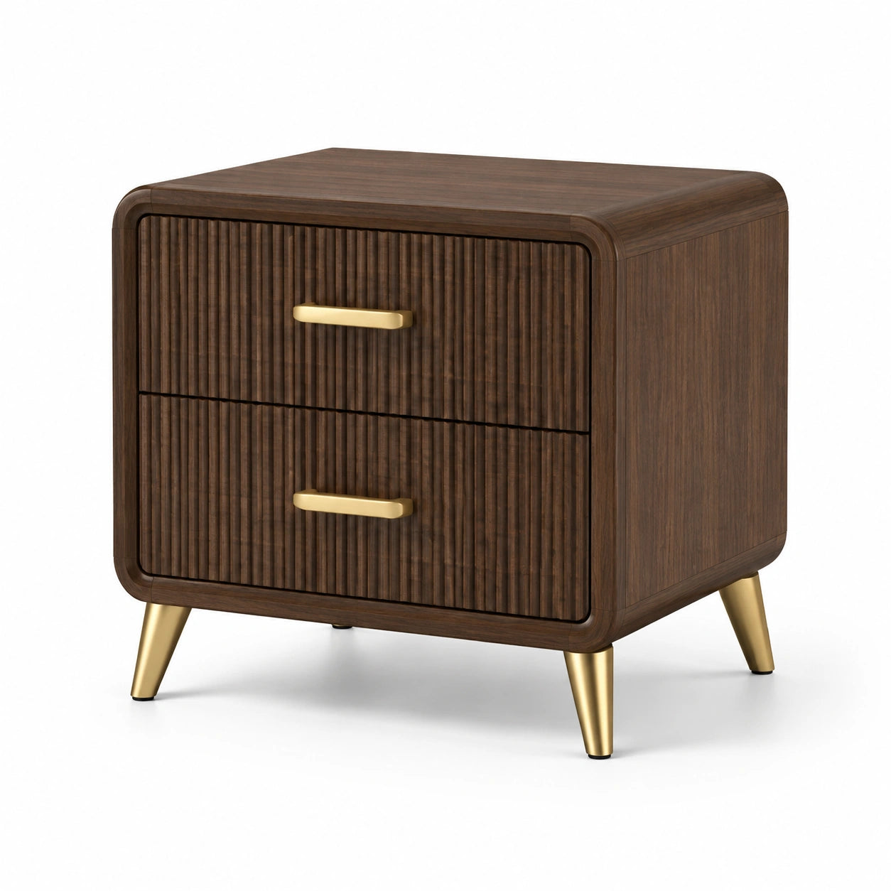 Nachttisch mit 2 Schubladen, Braun/Goldfarben, 55 x 40 x 60 cm, Retro-Stil