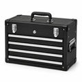 Metall-Werkzeugkoffer mit 4 Schubladen und oberem Staufach, 51 x 26 x 39 cm, Schwarz/Silber