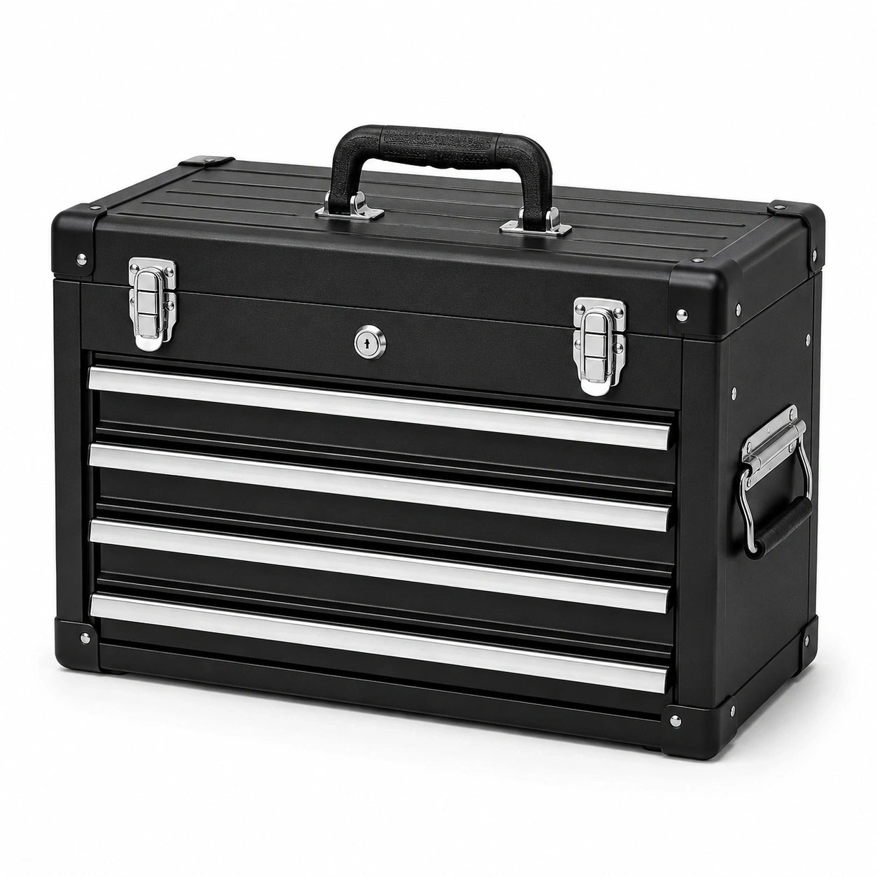 Metall-Werkzeugkoffer mit 4 Schubladen und oberem Staufach, 51 x 26 x 39 cm, Schwarz/Silber