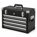 Tragbarer Metall-Werkzeugkoffer mit 4 Schubladen, 51 x 25 x 40 cm, Schwarz/Silber