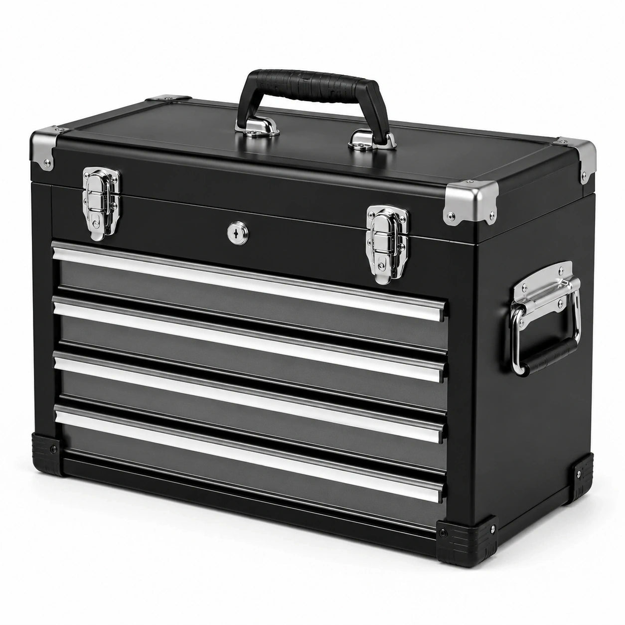 Tragbarer Metall-Werkzeugkoffer mit 4 Schubladen, 51 x 25 x 40 cm, Schwarz/Silber